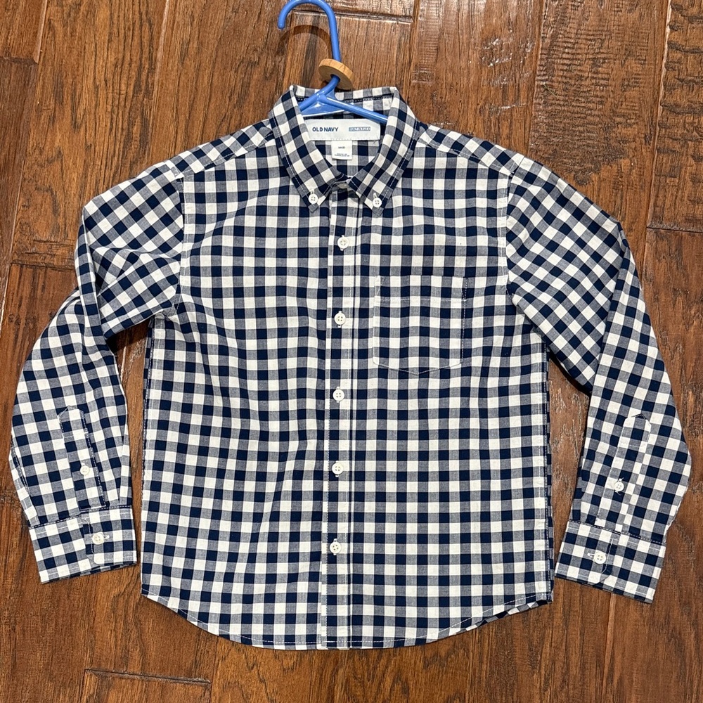 Old Navy Boy's Navy and White Plaid Shirt